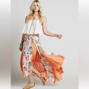 FREE PEOPLE Show You Off Pleated Long Maxi Skirt large
